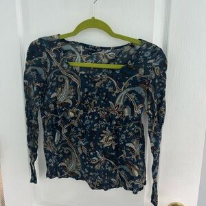 Earl Jeans Blue Fitted Ruched Long Sleeve Blouse